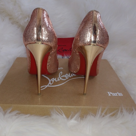 christian louboutin rose gold heels